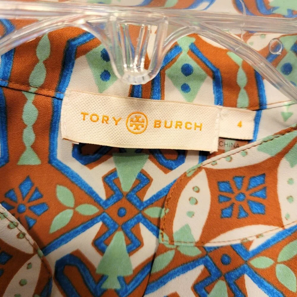 Tory Burch Garden Maze Geometric Print Pleated Shirt Dress